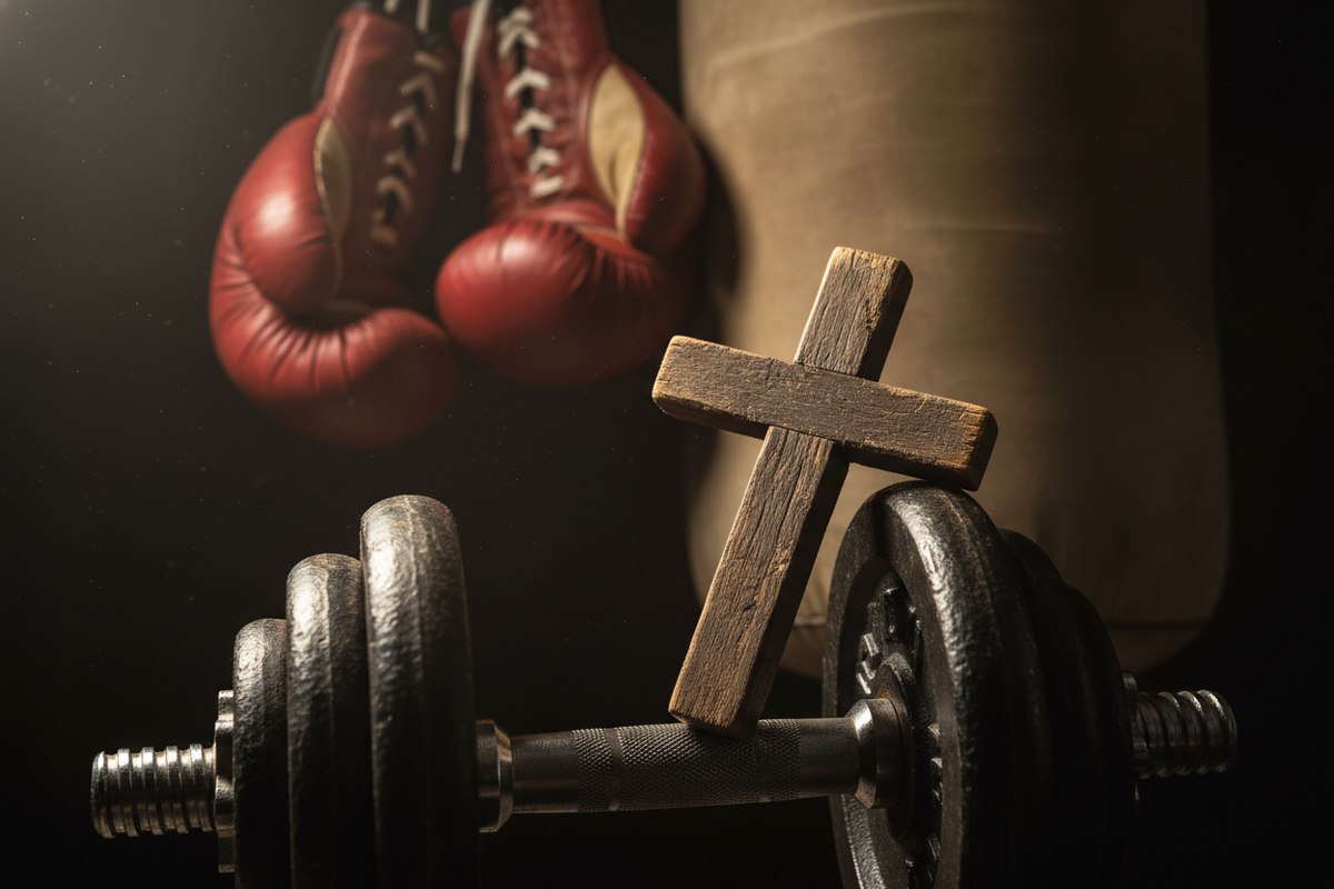 Get rid of the chalk and wieght pendant. And replace it with a wooden croos resting on a dumbell